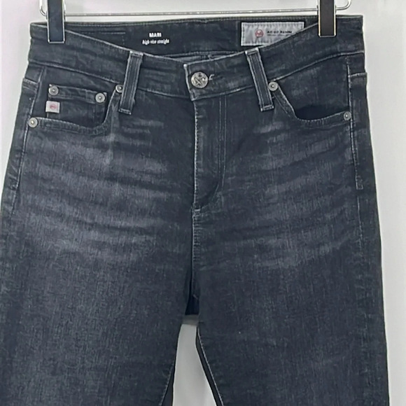 AG Adriano Goldschmied Mari High Rise Straight Raw Hem Jeans in Washed Black -26 - Picture 2 of 9
